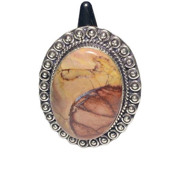 Natural Butterfly Jasper Gemstone in a Handcrafted 925 Silver Overlay Ring (8) - Picture 7 of 12